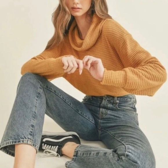 Free People Canyon Moon Waffle Mustard Oversized Surplice Back Top S/M/L/XL NWT - Picture 4 of 16